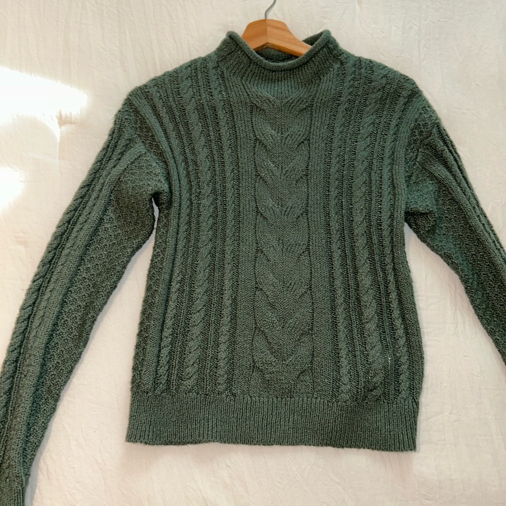 J. Crew Forest Green Cable Knit Turtleneck Sweater